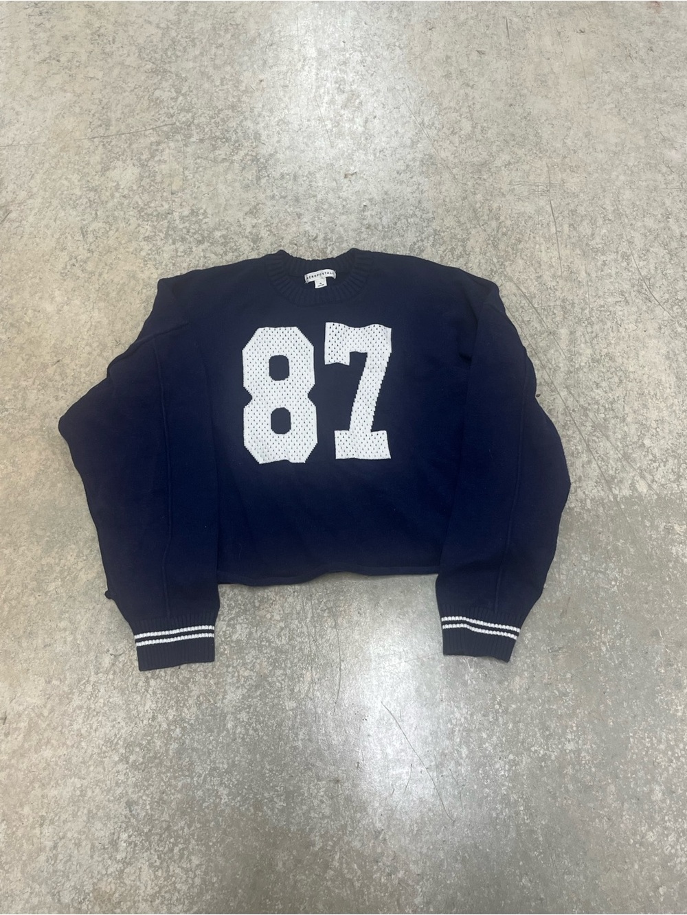 Aeropostale Navy Cropped Crewneck Sweater with White '87 Graphic